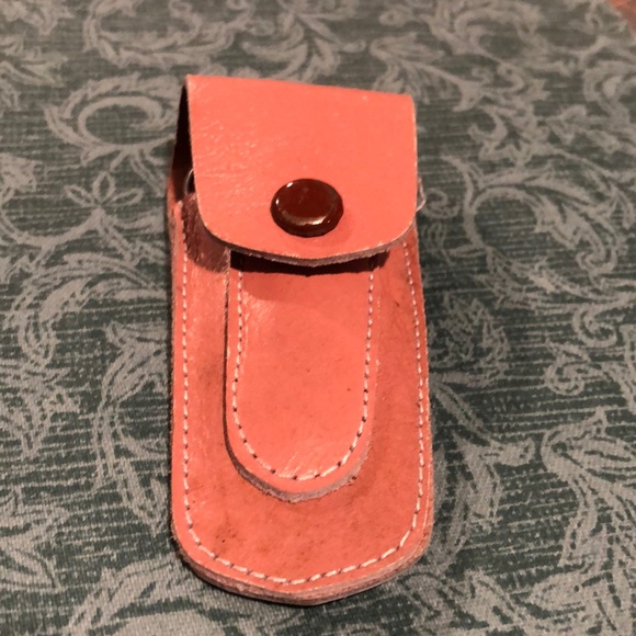 Vintage Pink Leather 4 piece Manicure Set travel purse size - Picture 1 of 12